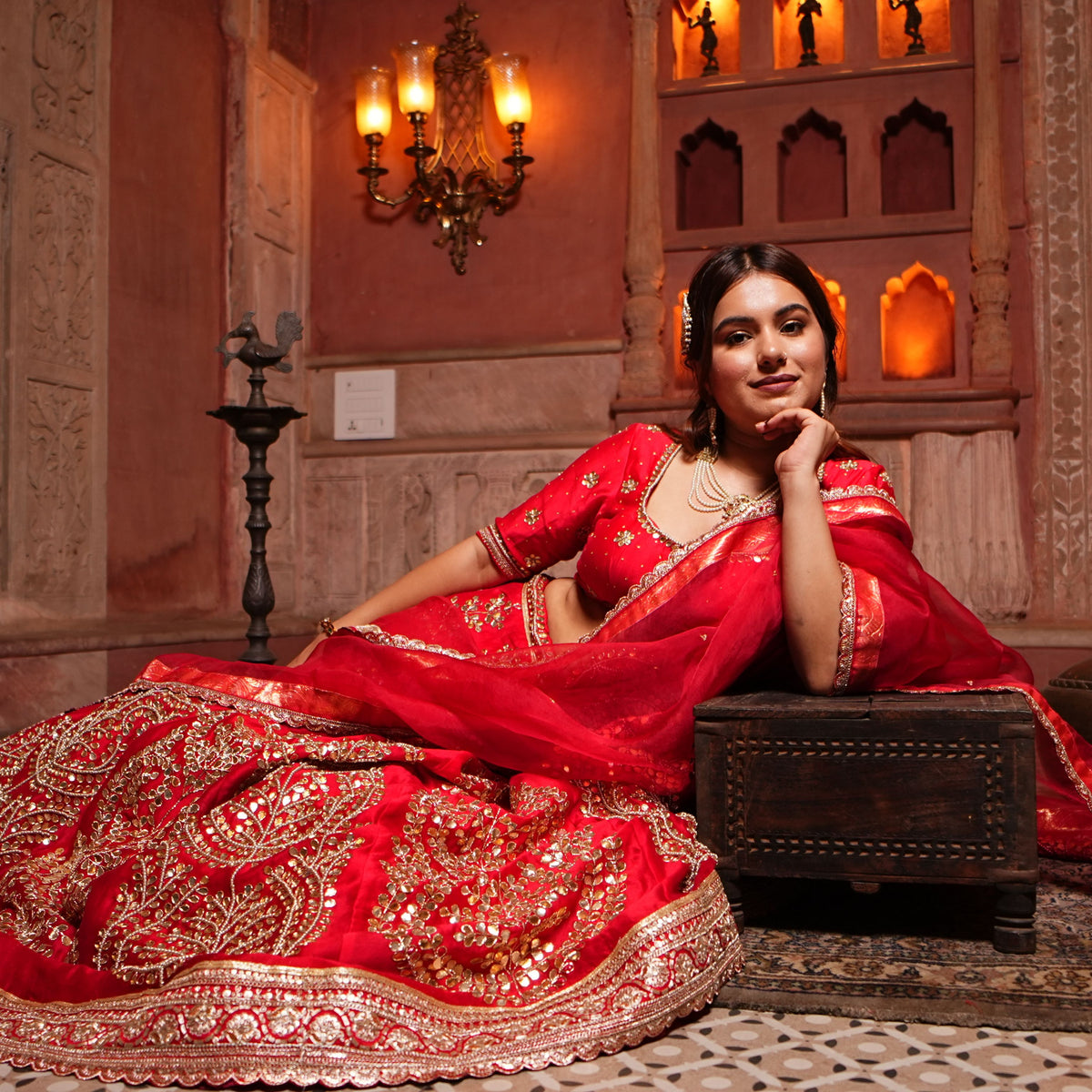 Anvaya: Signature Bridal Lehenga with Dabka, Gotapatti & Pearl handwork