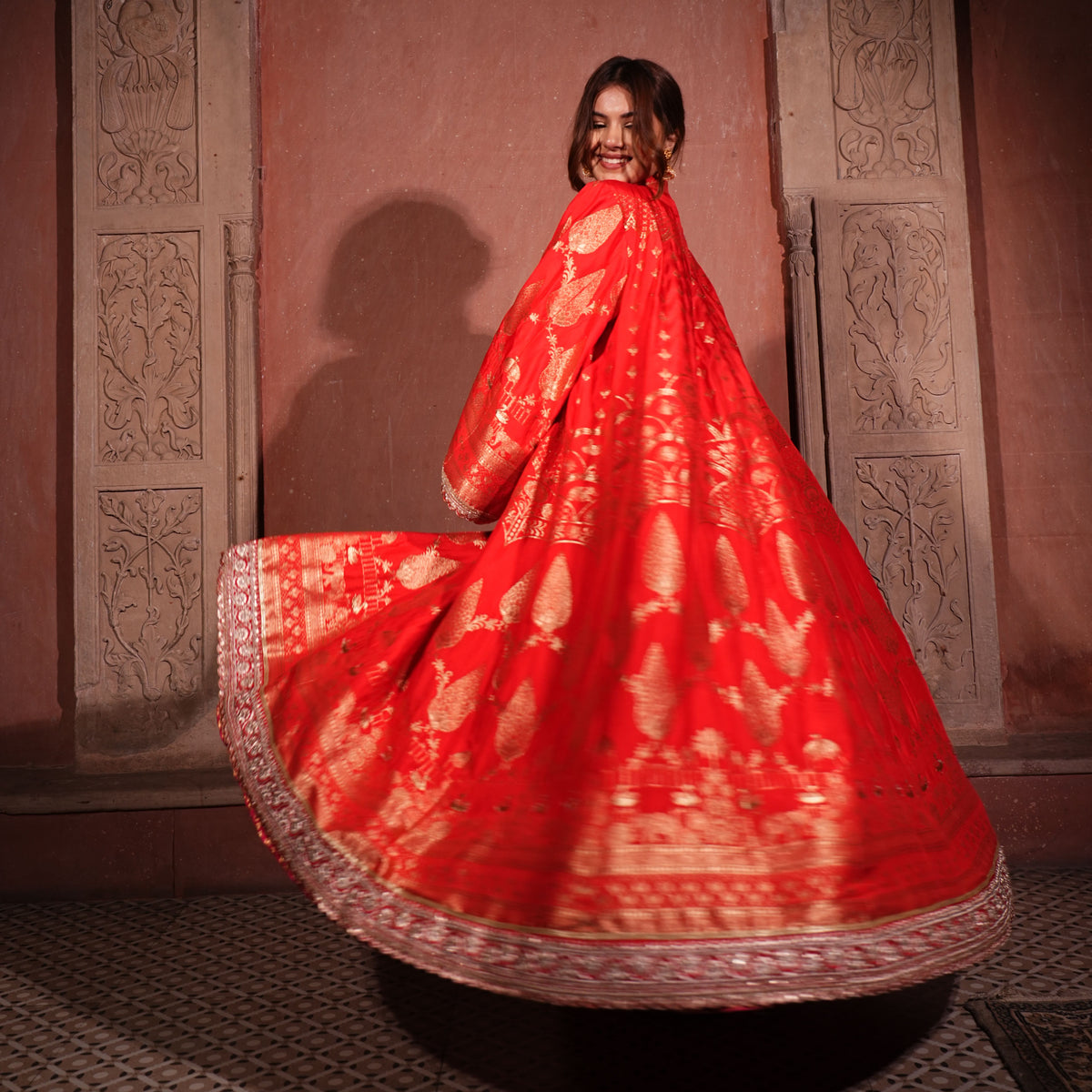Svara: Royal Red Pure Banarasi Bridal Cape