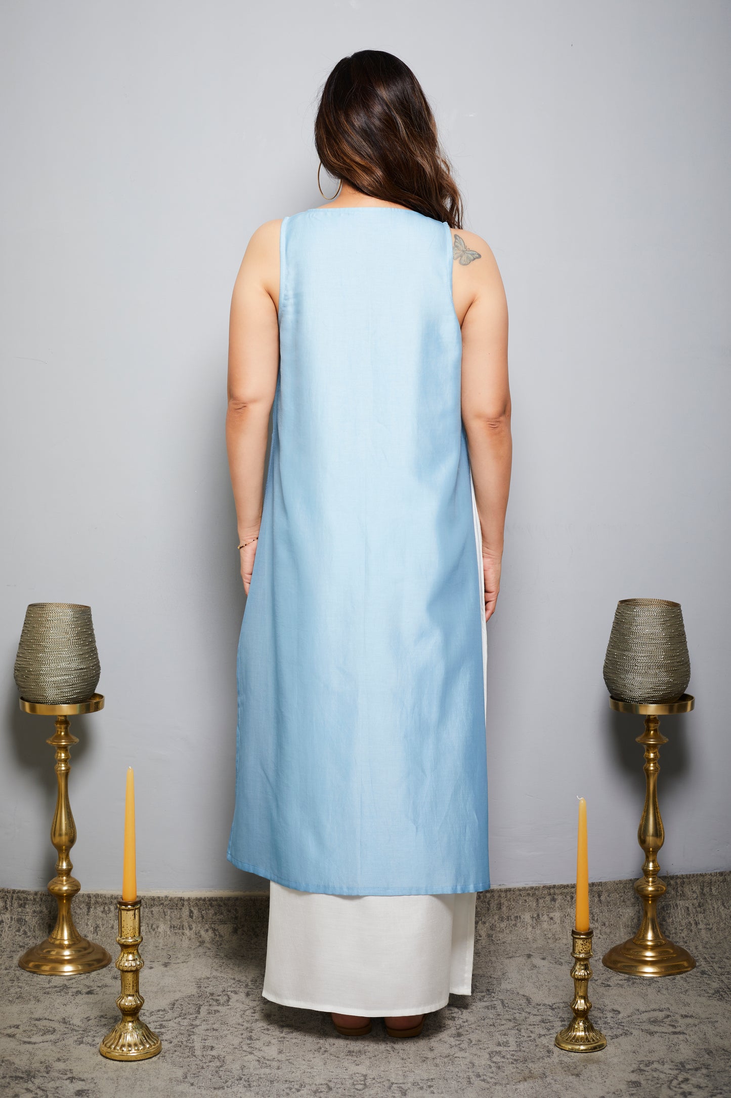 Ruh Pure Chanderi Overlay Long Dress - Blue