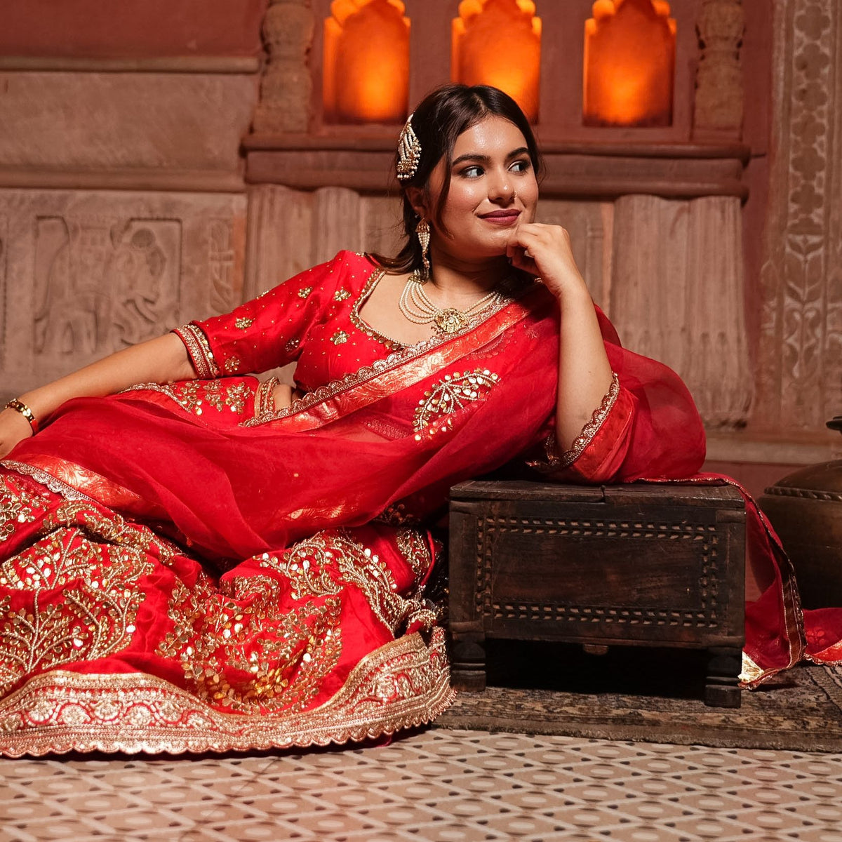 Anvaya: Signature Bridal Lehenga with Dabka, Gotapatti & Pearl handwork