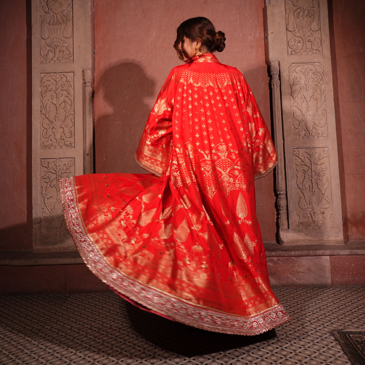 Svara: Royal Red Pure Banarasi Bridal Cape