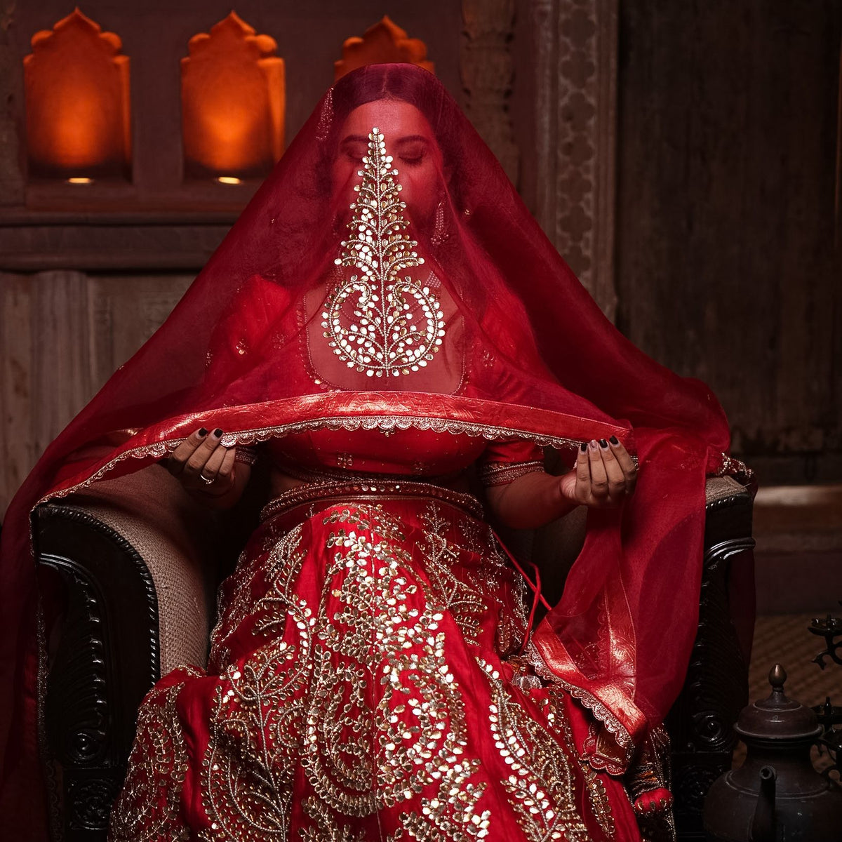 Anvaya: Signature Bridal Lehenga with Dabka, Gotapatti & Pearl handwork