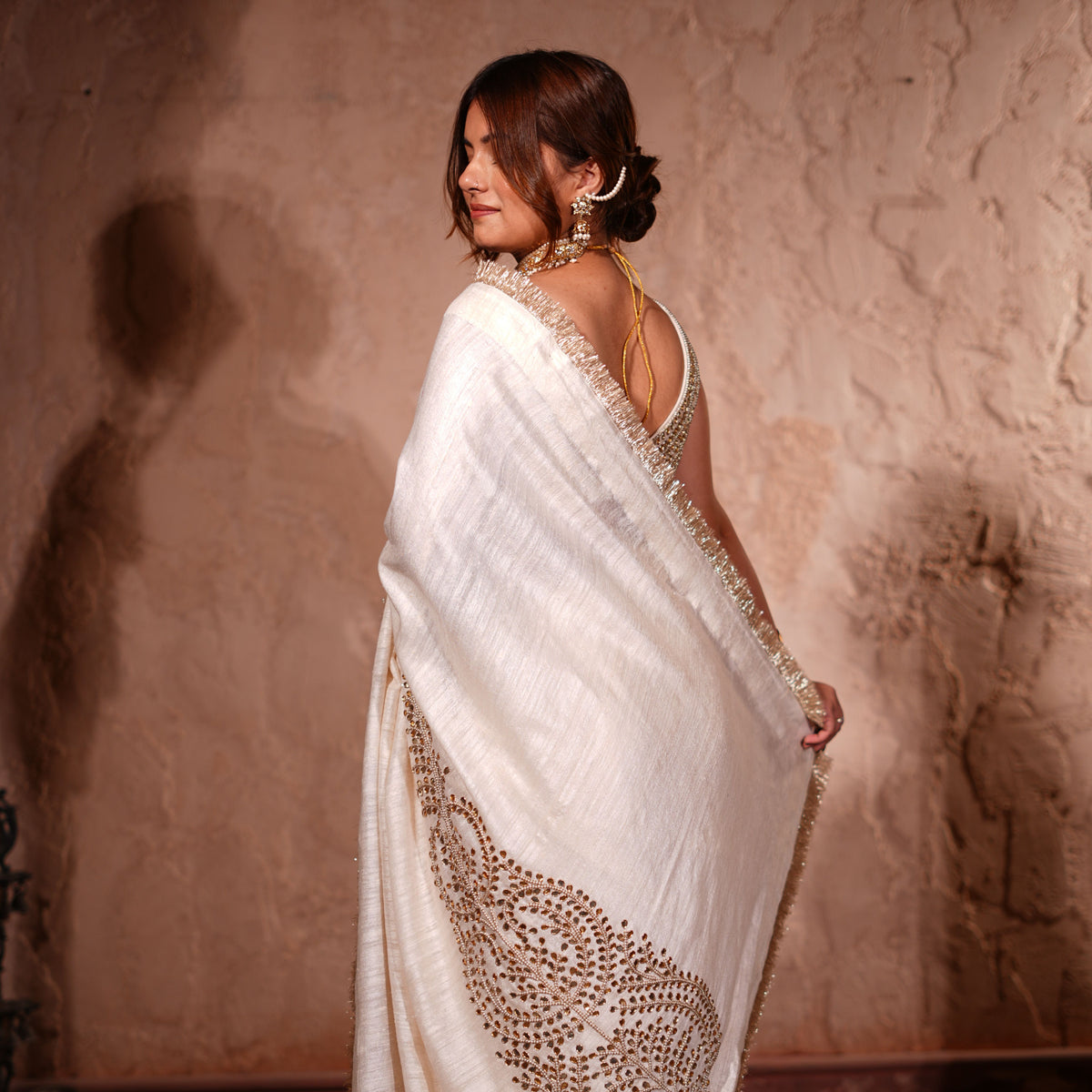 Iraaya: Regal Pure Kataan Silk Handloom Saree with Gotapatti, Dabka & Pearl Work