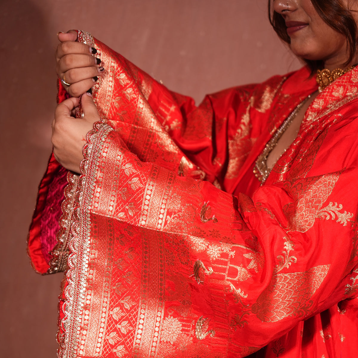 Svara: Royal Red Pure Banarasi Bridal Cape