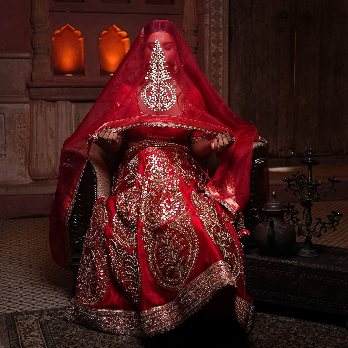 Anvaya: Signature Bridal Lehenga with Dabka, Gotapatti & Pearl handwork