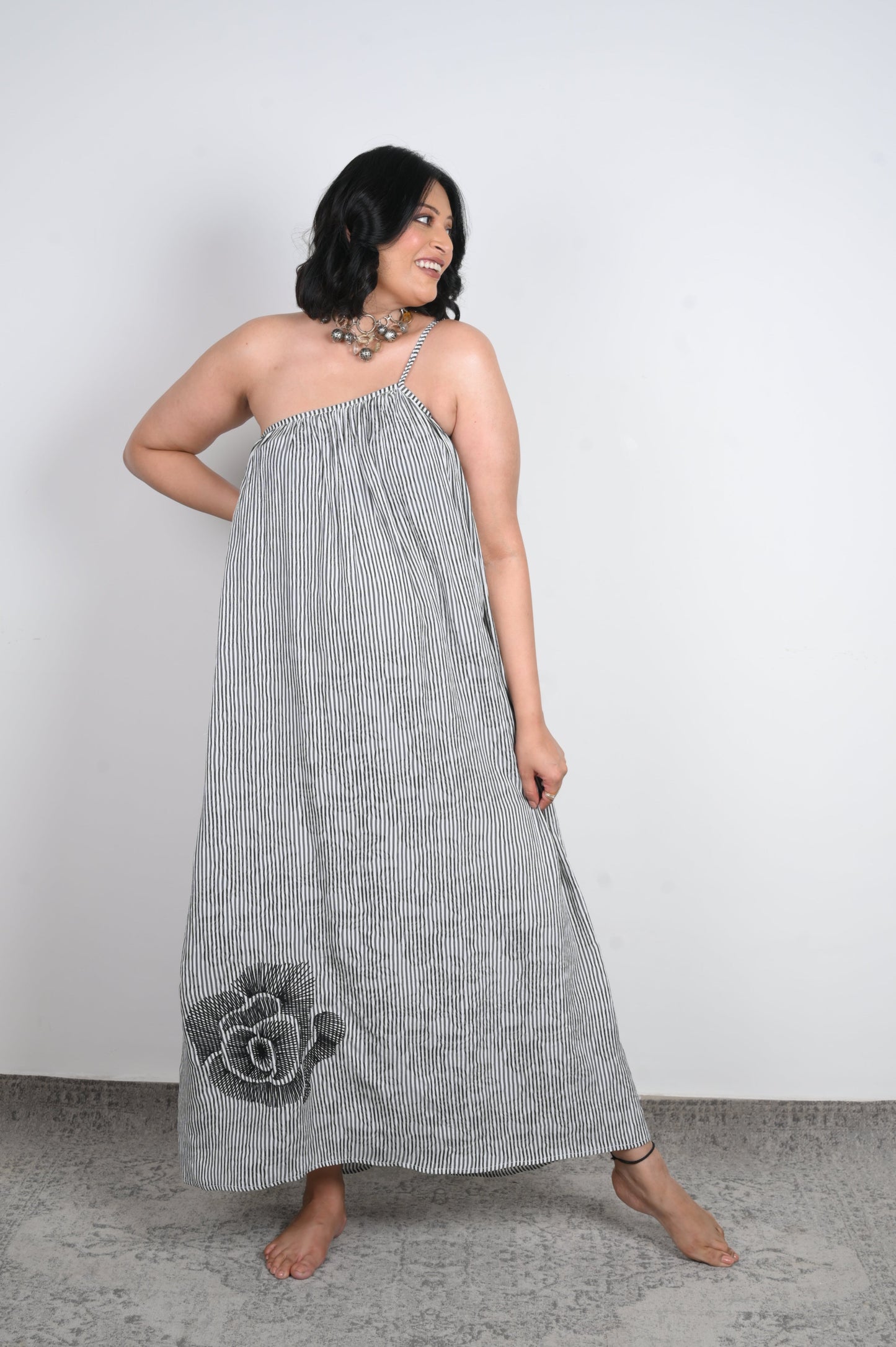 Inaaya Embroidered Off-Shoulder Dress - Black & White
