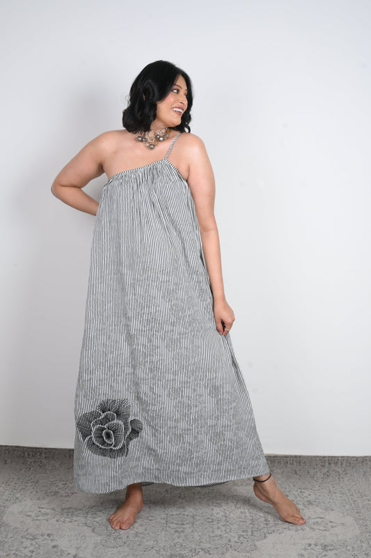 Inaaya Embroidered Off-Shoulder Dress - Black & White