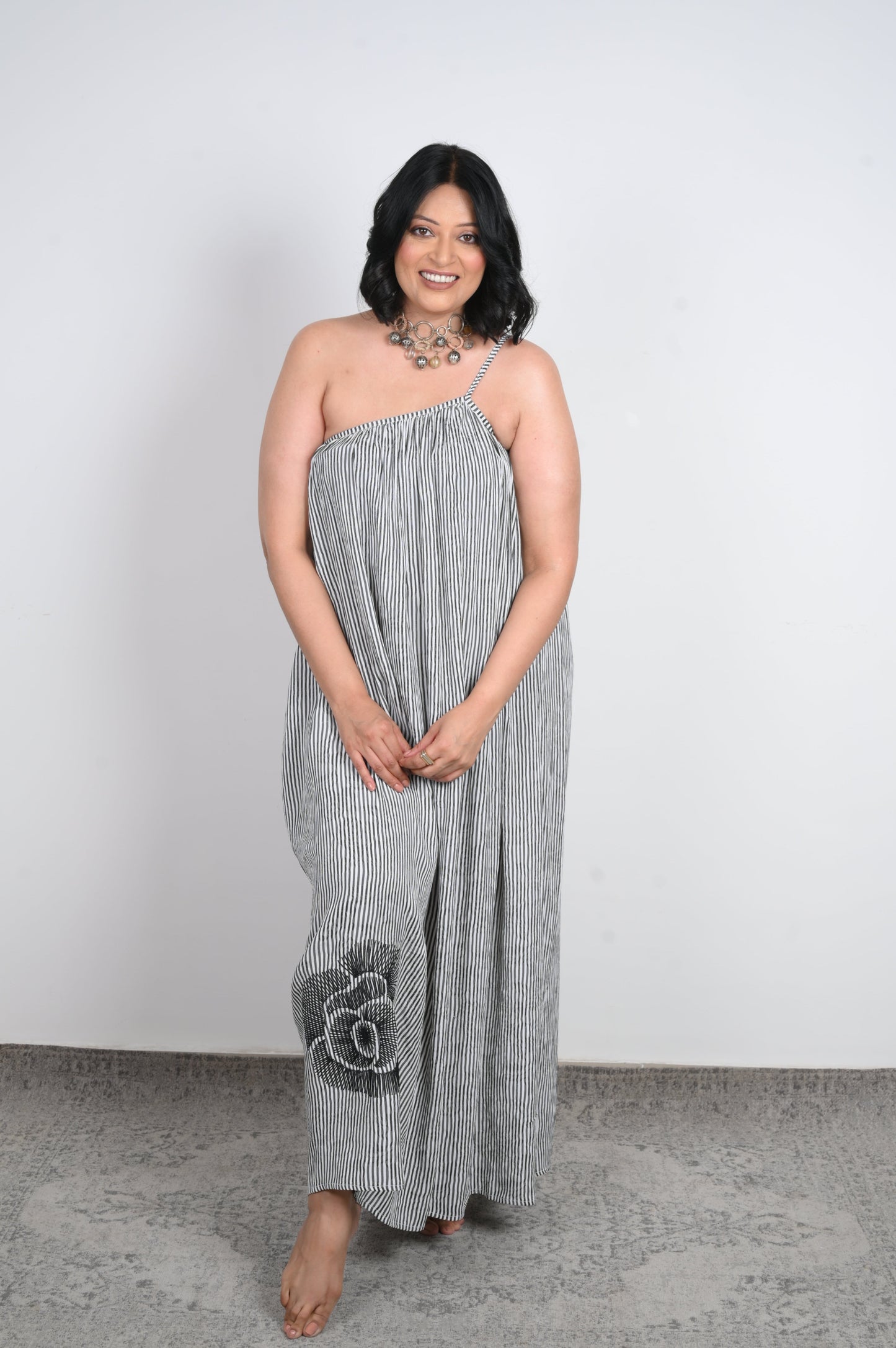 Inaaya Embroidered Off-Shoulder Dress - Black & White