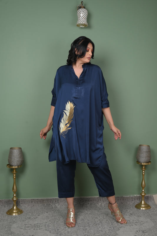 Pankh Embroidered Co-ord Set - Navy Blue