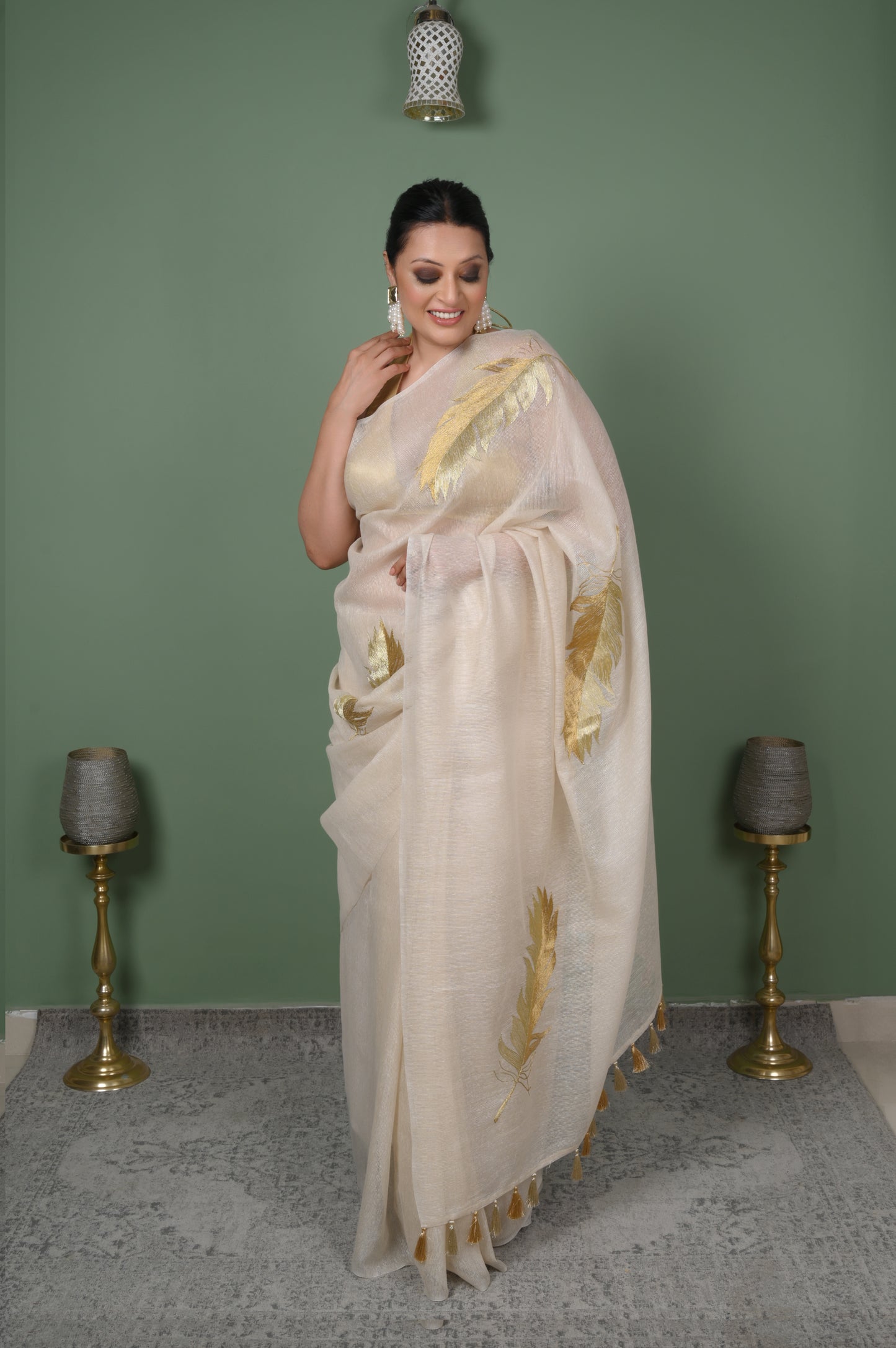 Pure Chanderi Handwoven Saree with Dori Embroidery