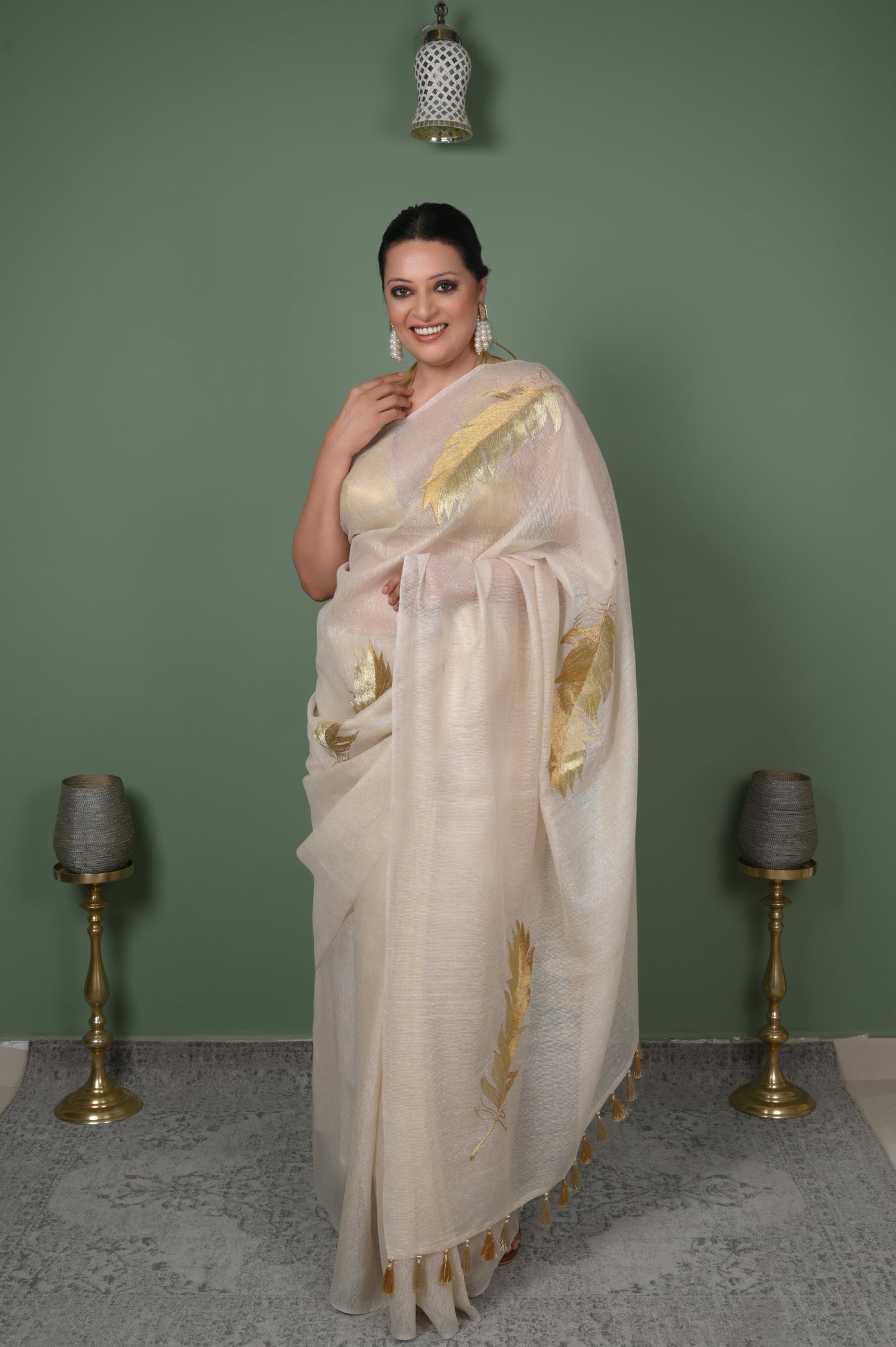 Pure Chanderi Handwoven Saree with Dori Embroidery