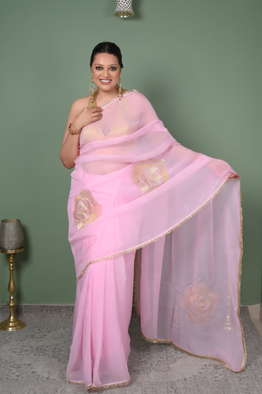 Embroidered Rose Saree