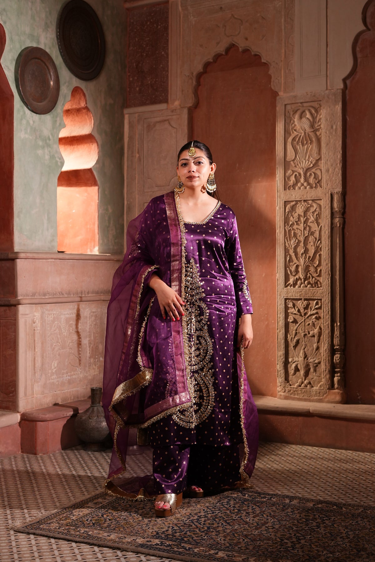 Purple Premium Satin Blend Suit with Gotta Patti & Pittan Work