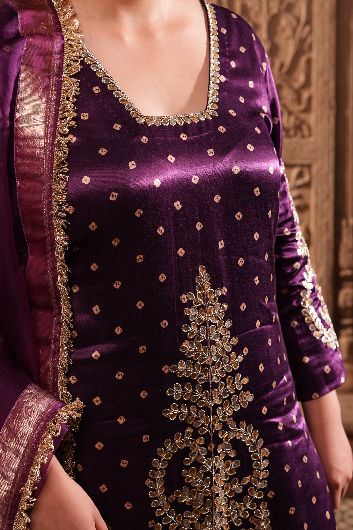 Purple Premium Satin Blend Suit with Gotta Patti & Pittan Work