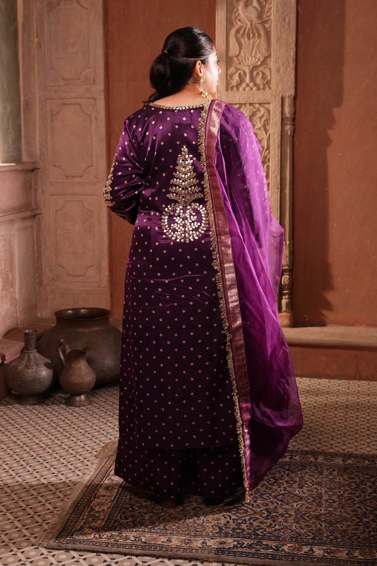 Purple Premium Satin Blend Suit with Gotta Patti & Pittan Work