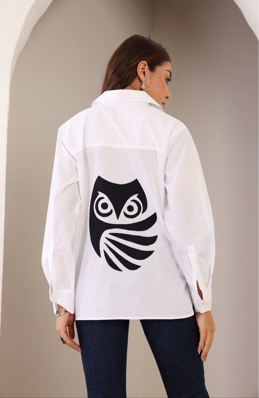 Ida Summer Shirt with Applique Work - Owl Motif
