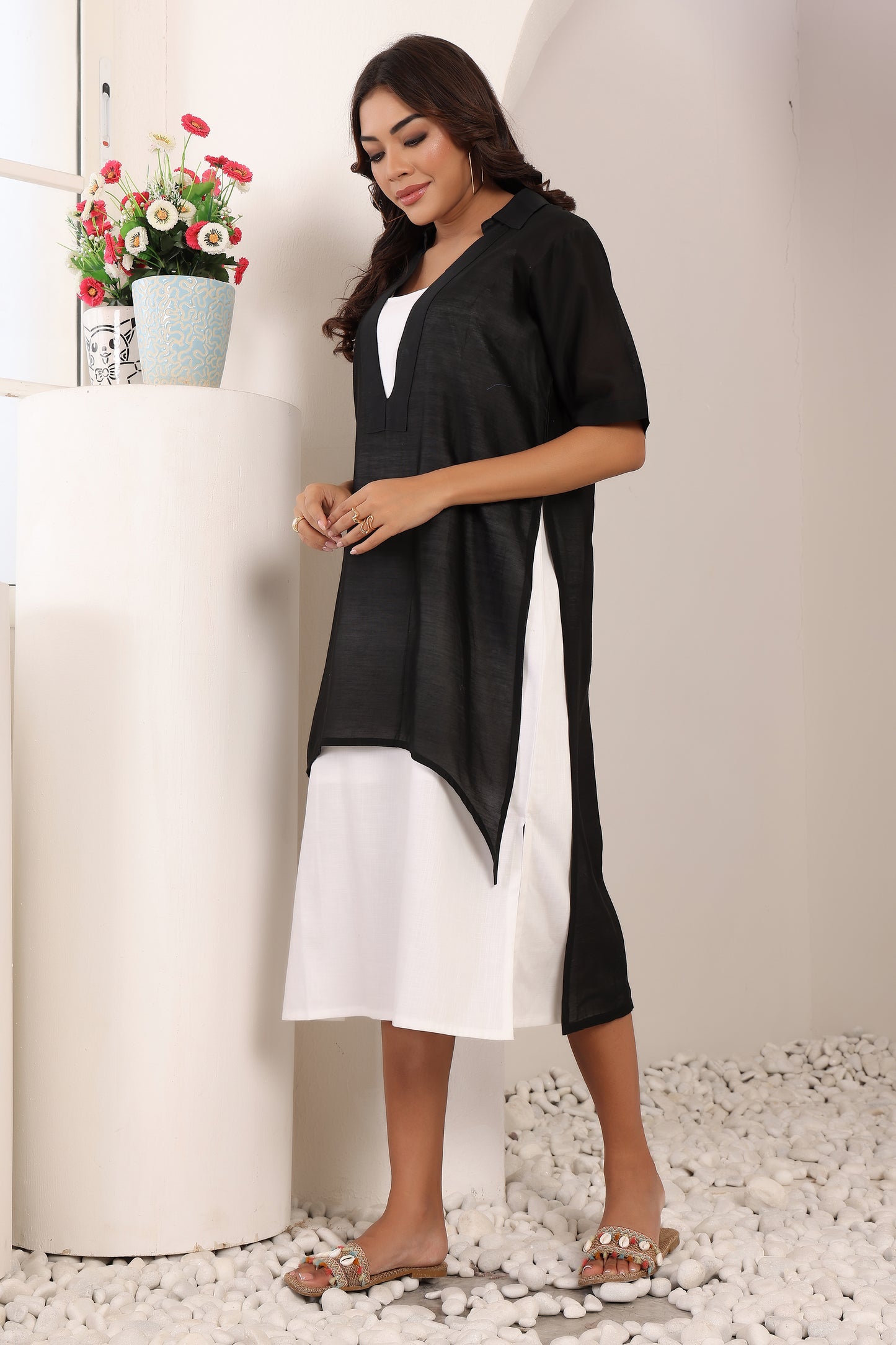 Veda Double Layered Chanderi Dress