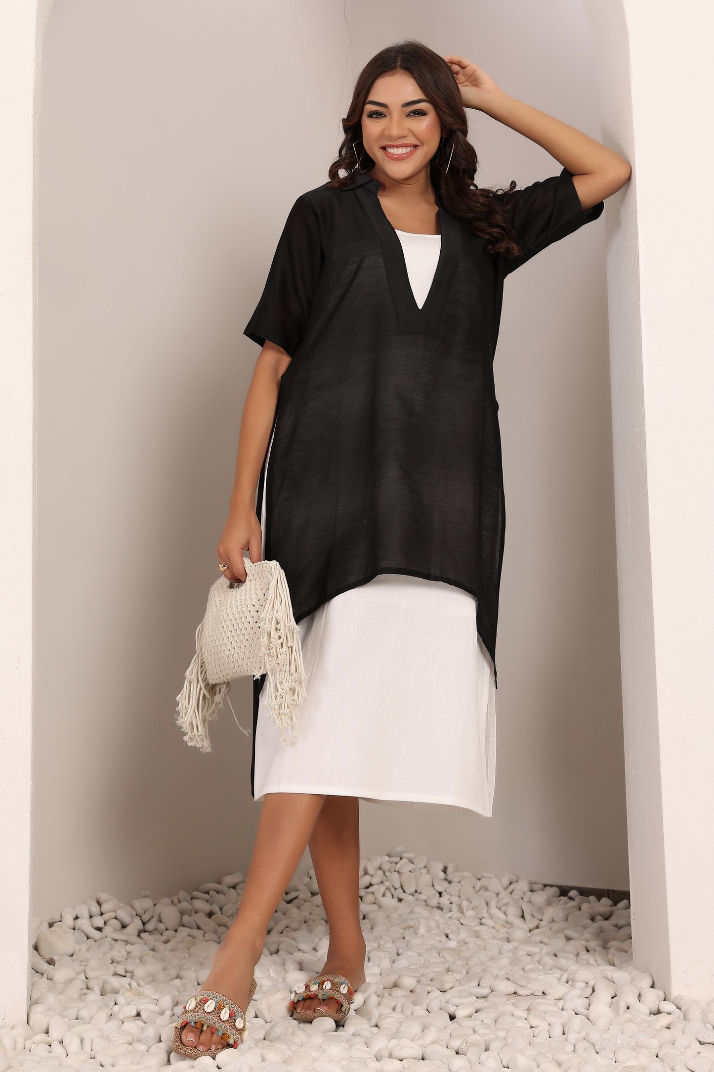 Veda Double Layered Chanderi Dress