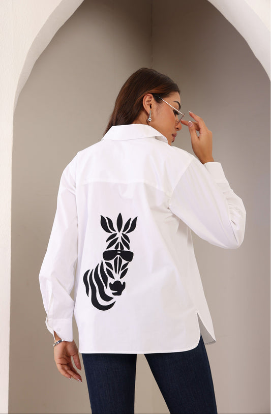Ida Summer Shirt with Applique Work - Zebra Motif