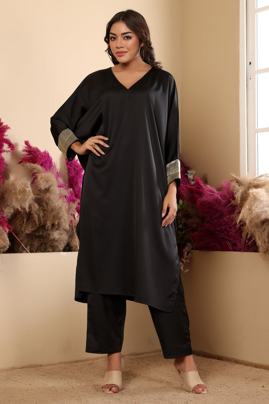 Sinb Embroidered Kaftan Set for Women with Dori Work - Black