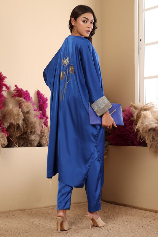 Sinb Embroidered Kaftan Set for Women with Dori Work - Blue